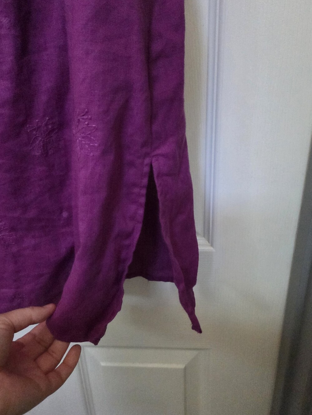Carole Little 100% Linen Sleeveless Embroidered V-Neck Tunic Magenta 1X Summer - Picture 4 of 8